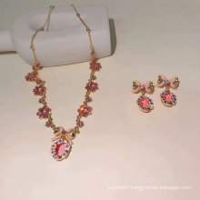 Shangjie OEM joyas Women Fashion Jewelry Set Pink Diamond Earrings Crystal Girls Necklace Cute Bow Jewelry